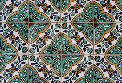 Tunisian Tiles, Tunisian Aesthetic, Ceramics Tile, Fabric Prints, Green Tile, Dream Bathroom, Pottery Designs, Outdoor Bench, Tunisia