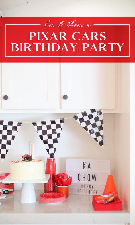 Throw a super fun toddler birthday party with their favorite Disney Pixar Cars characters! Radiator Springs and LIghtning McQueen are the perfect starting points for a festive third birthday party. Boys and girls alike will love it! Click to see all of the fun details. Awesome ideas for crafts, activities, cake, food, and more. #disneyparty #pixarcars #birthdaypartyideas