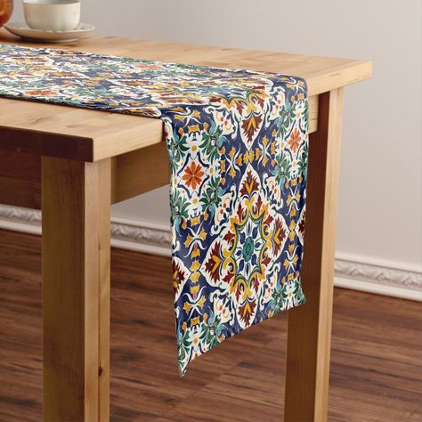 Runner Gifts, Persian Tiles, Mexican Themed Weddings, Short Table Runner, Folk Pattern, Boho Table Runner, Short Table, Boho Table, Turkish Tiles