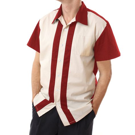 New men's vintage retro 1950s style bowling shirts, Hawaiian shirts, dress shirts, casual pullovers, & button down work shirts. Classic to Rockabilly. Mens Retro Outfits, Grease Outfits, Retro Bowling Shirts, Vintage Bowling Shirts, Mens Bowling Shirts, African Wear For Men, Retro Bowling, Hip Hop Clothing, Charlie Sheen