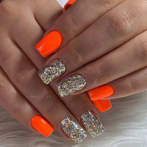 Neon Orange Nails, Orange Acrylic Nails, Orange Nail Designs, Orange Nail, Cute Gel Nails, Bright Nails, Neon Nails, Dipped Nails, Orange Nails