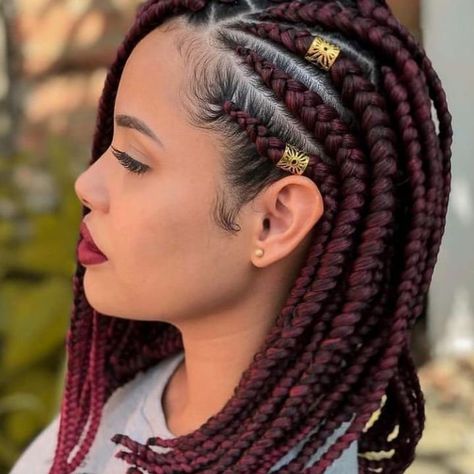 Burgundy Box Braids, Best Braid Styles, Side Cornrows, Bob Braids Hairstyles, Protective Hairstyles For Natural Hair, Bob Braids, Single Braids, African Hair Braiding Styles, Hair Twist Styles