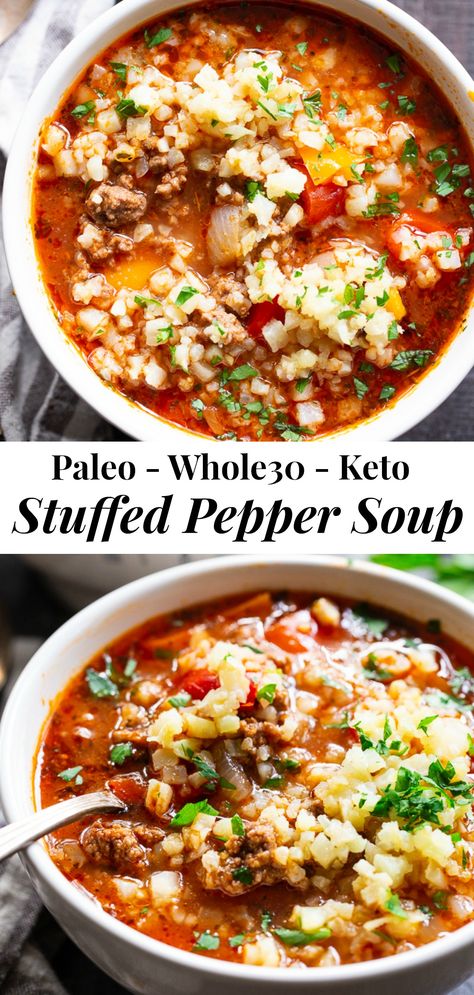 Keto Stuffed Pepper Soup, Keto Stuffed Peppers, Dairy Free Soup, Soup With Ground Beef, Paleo Soup, Keto Beef Recipes, Stuffed Pepper, Pepper Soup, Italian Spices