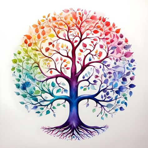 Photo beautiful tree of life digital art... | Premium Photo #Freepik #photo Tree Of Life Images, Watercolor Tattoo Tree, Rainbow Tree, Minimalist Watercolor, Tree Of Life Tattoo, Tree Images, Photo Beautiful, Colorful Trees, Tree Tattoo