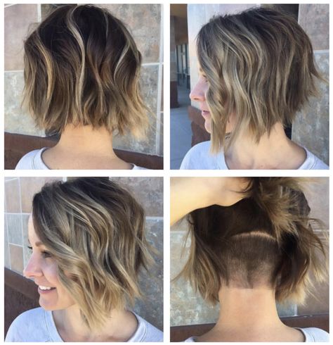 Angled bob with hidden undercut Undercut Hairstyles Bob Women, Bob With Hidden Undercut, Hidden Undercut Bob Thick Hair, Bob And Undercut, Long Undercut Bob, Undercut Bob Haircut Hidden, Hidden Undercut Short Hair, Long Bob Undercut, Angled Bob With Undercut