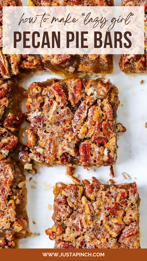 Lazy Girl Pecan Pie Bars Southern Living Pecan Pie Bars, Best Pecan Bars Ever, Diy Pecan Pie, Pecan Cookie Bars Recipe, Baking With Pecans, Pecan Pie Bars With Pie Crust, Pecan Pie Without Pecans, Karo Syrup Pecan Pie Recipe, Pecan Desserts Easy Thanksgiving