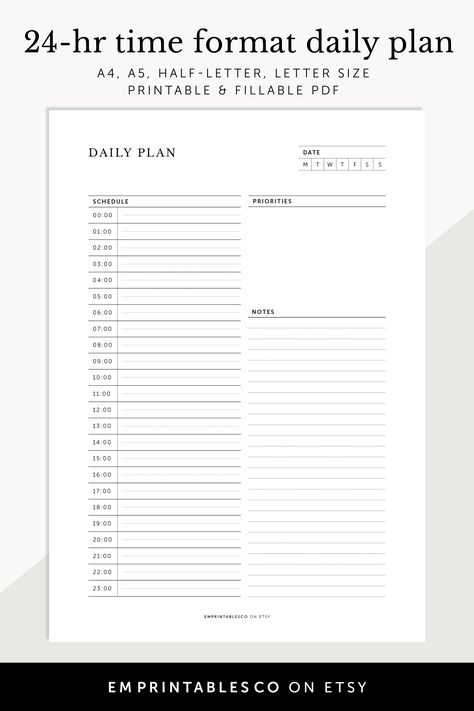 This printable 24-hour daily plan features everything you need to take control of your day, including sections for priorities, notes, and a 24-hour time format schedule with guidelines for 30-minute intervals. With the added bonus of a fillable PDF option, this planner is perfect for anyone looking to streamline their daily routine and stay on top of their goals. School To Do List Printable, Wallpaper Nike, Daily Planner Notepad, Daily Routine Schedule, Planner Minimal, Daily Planner Hourly, Daily Schedule Template, Study Planner Printable, Map Worksheets