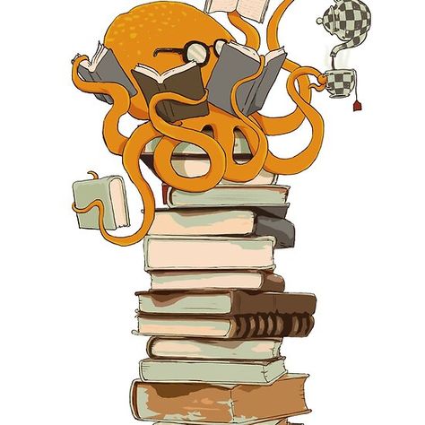 Reading Octopus, tea, coffee and books gift Octopus Reading, Im Busy, Reading Cartoon, Books Svg, Reading Svg, Christmas Shopping List, Tea And Books, Octopus Art, Book Tattoo