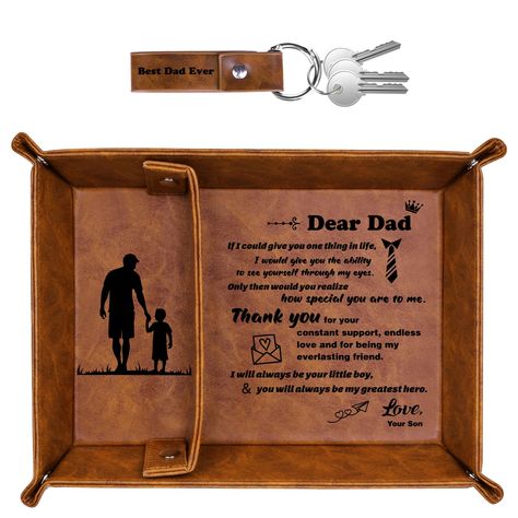 PRICES MAY VARY. Best Dad Ever PU Leather Tray - Your dad is sure to be amazed by this meaningful gift for Fathers Day Christmas! Our Best Dad Ever leather tray for keys, wallet, glasses, headphones, etc. It's a great way to ensure dad always has his daily important belongings close at hand, whether he's in his study, bedroom or hallway. Express Your Love to Daddy - Are you difficult to tell dad how much you love him? Our Best Dad Ever Leather tray can solve your troubles. Not only printed with Stocking Stuffers Unique, New Dad Gifts, Diy Father's Day Crafts, Father Birthday Gifts, Keychain Gifts, Leather Tray, Study Bedroom, Father's Day Diy, Gift For Father