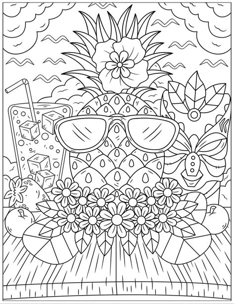 Summer Coloring Pages For Adults, Beach Coloring Pages For Adults, Summer Colouring Sheets, Coloring Contest Ideas, Hawaiian Coloring Pages, Summer Colouring Pages, Free Coloring Printables, Summer Coloring Sheets, Turtle Coloring