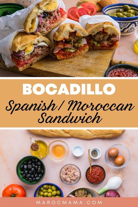 Discover the delightful bocadillo, a versatile sandwich beloved in Spain and Morocco, featuring crusty bread and flavorful fillings. Middle Eastern Sandwiches, Moroccan Sandwiches, Spain And Morocco, Affordable Meals, Moroccan Dishes, Tuna Sandwich, Foreign Food, Simple Sandwiches, Eastern Cuisine