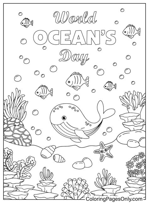 Sea World Drawing, Earth Day Drawing, World Drawing, World Oceans Day, Big Whale, Ocean Day, Earth Day Activities, Oceans Of The World, Ocean Themes