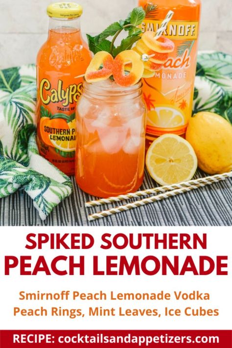 Peach Lemonade Cocktail, Calypso Lemonade, Smirnoff Drinks, Vodka Infused, Alcoholic Punch Recipes, Peach Vodka, Homemade Lemonade Recipes, Fun Summer Drinks, Alcholic Drinks