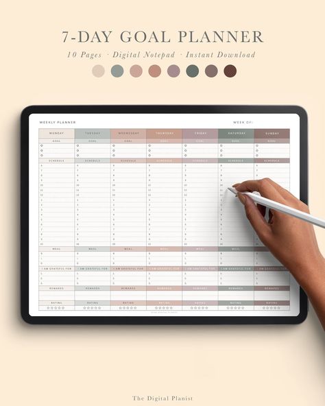 Weekly Goal Planner, Landscape Planner, Weekly Planner Free Printable, Etsy Planner, Weekly Planner Free, 달력 디자인, Digital Weekly Planner, Week Planner, Weekly Planner Template