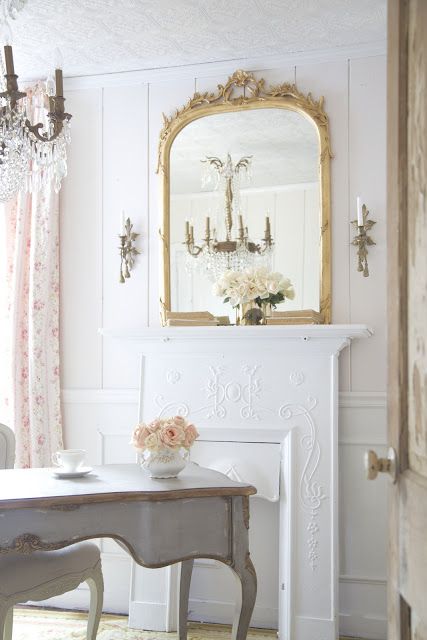 How to add elegant charm to your home with blush French Style Office, Courtney Allison, Country Office, Elegant Apartment, Cottage French, French Vintage Decor, Mantel Mirrors, Decorative Mirrors, Decorating Diy