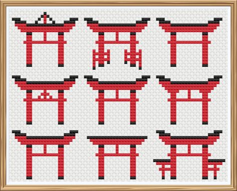 Torii Gate Cross Stitch Pattern PDF Special connection to Torii Gates. 9 different types of Torii gates in this collection. Some differences are subtle, can you spot the difference? Top row (left to right): Sanno Torii, Ryobu Torii, Usa Torii Middle row (left to right): Nune Torii, Myojin Torii, Daiwa Torii Bottom row (left to right): Nakayama Torii, Kasuga Torii, Miwa Torii Pattern details: * Fabric: Aida 14 count * Stitch count: 74 x 58 stitches * Dimensions: 13.4 x 10.5 cm [5.3 x 4.1 inches] Torri Gate Minecraft, Japan Cross Stitch, Pont Minecraft, Tori Gate Minecraft, Minecraft Torii Gate, Minecraft Pagoda, Minecraft Templates, Minecraft House Tutorials, Diy Minecraft