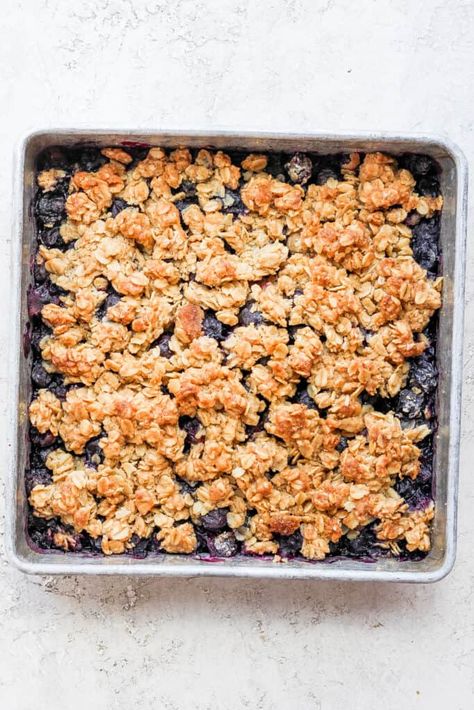 The Best Blueberry Crisp - Fit Foodie Finds Gluten Free Crisp Topping, Gluten Free Fruit Crisp, Gluten Free Crisp, Brunch Fruit Salad, Easy Blueberry Crisp, Blueberry Treats, Gluten Free Crumble, Gluten Free Crisps, Gluten Free Pies