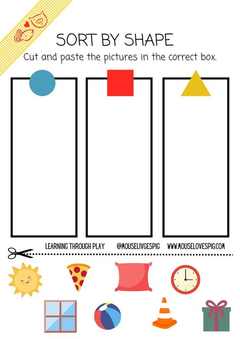 Free Printable Pre-K Activity! Preschool Sorting, Shape Sorting Activities, Things That Go Together, Preschool Math Games, Sorting Colors, Preschool Activities Printable, Teaching Shapes, Homeschool Worksheets, Free Preschool Worksheets