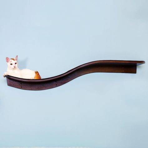 PRICES MAY VARY. LONG AND STYLISH CAT WALL SHELF. At 61” long and 10.5” deep, this curved cat wall shelf provides cats plenty of space to perch upon. CONSTRUCTED IN STURDY LAYERED PLY. Feel confident your cats are secure with the Lotus Cat Shelf's thick bent ply design and solid wood base. COMFORTABLE AND REPLACEABLE BERBER CARPET. Berber carpet attaches to the top of the each platform with velcro-like material. Carpet can be replaced if worn. WALL ANCHORS PROVIDED. Wall beam installation recomm Cat Tree Plans, Elegant Place, Cat Shelf, Aesthetic Cats, Cool Cat Trees, Cat Wall Shelves, Laurel Burch Cats, Cat Wall Furniture, Tree Plan