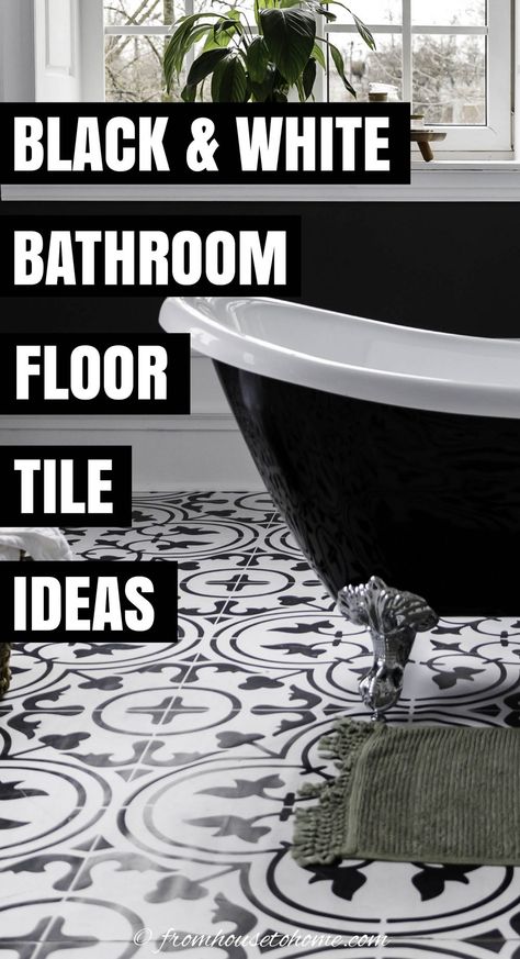 black and white bathroom floor tile ideas White Bathroom Floor Tile Ideas, White Bathroom Floor Tile, Black And White Floor Tile, White Bathroom Floor, Black And White Bathroom Floor, Bathroom Floor Tile Ideas, Black And White Flooring, Black White Bathroom, Black Mosaic Tile