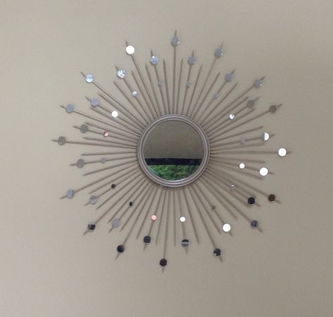 Dollar tree easy mirror sunburst wall decor Diy Sunburst Wall Decor, Sunburst Mirror Wall, Sunburst Wall Decor, Diy Mirror Decor, Diy Magnets, Wall Decor Diy, Living Room Clocks, Living Room Furniture Layout, Diy Birthday Gifts For Friends