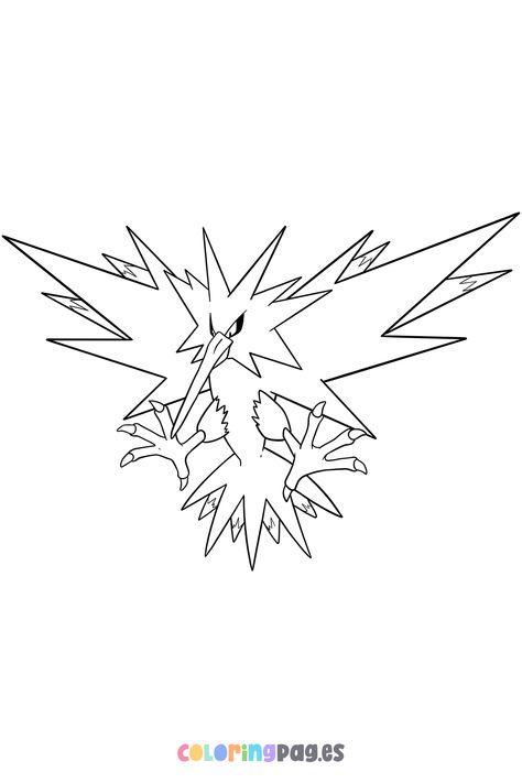 Discover fun and creative ways to engage your kids with our free Zapdos coloring page, perfect for all Pokémon fans! Zapdos Art, Pokemon Stencils, Pokemon Zapdos, Zapdos Pokemon, Starter Pokemon, Pokemon Project, Pokemon Sketch, Work Tattoo, Laser Ideas