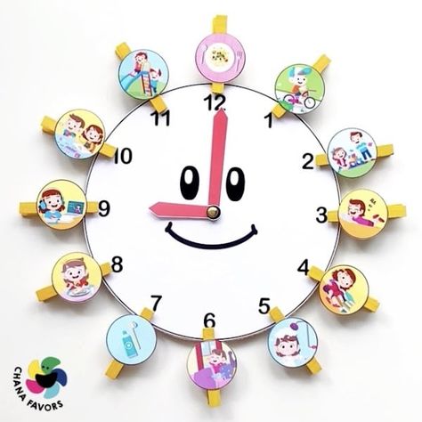 Clock Crafts For Kids, Wall Clock With Pictures, Wall Clock Craft, Clock Face Printable, Bedtime Routine Chart, Diy Crafts For School, Games For Kids Classroom, Kids Wall Clock, Clock Craft