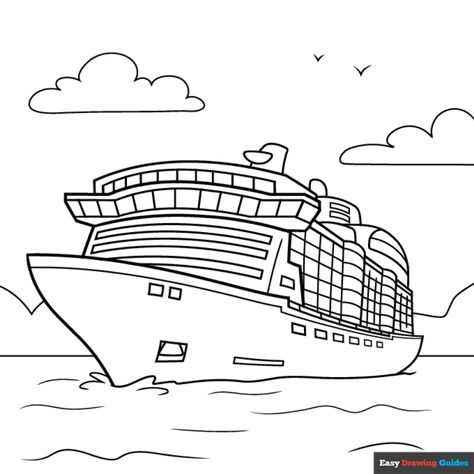 Free Cruise Ship Coloring Page for Kids Ship Coloring Pages, Free Planner Pages, Train Coloring Pages, Free Printable Coloring Sheets, Printable Coloring Sheets, Coloring Tutorial, Drawing Tutorial Easy, Free Planner, Guided Drawing