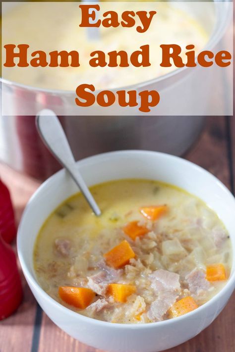 This easy ham and rice soup is the perfect blend of savoury ham and nutty brown rice. Filling and delicious it makes an ideal choice for a nutritious lunch or dinner. #neilshealthymeals #easyhamandricesoup #hamandricesoup #hamricesoup #healthyhamandricesoup Ham Rice Soup, Ham And Rice Soup Recipes, Ham Based Soups, Ham And Rice Soup, Ham And Rice, Brown Rice Soup, Easy Healthy Soup, Easy Soup Recipes Healthy, Ham Bone Soup