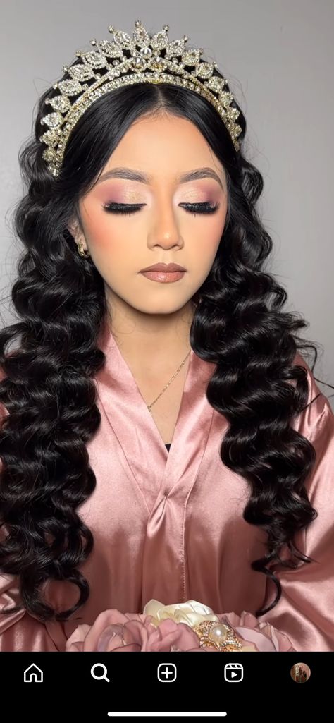 Quince Hairstyles Ponytail, Long Hair Quinceanera Hairstyles, Quince Makeup Pink Natural, Pink Quince Makeup Looks Full Face, Hair Styles For Quinceañera, Natural Quince Makeup Looks, Pink Quince Makeup, Xv Makeup, 15 Makeup Looks