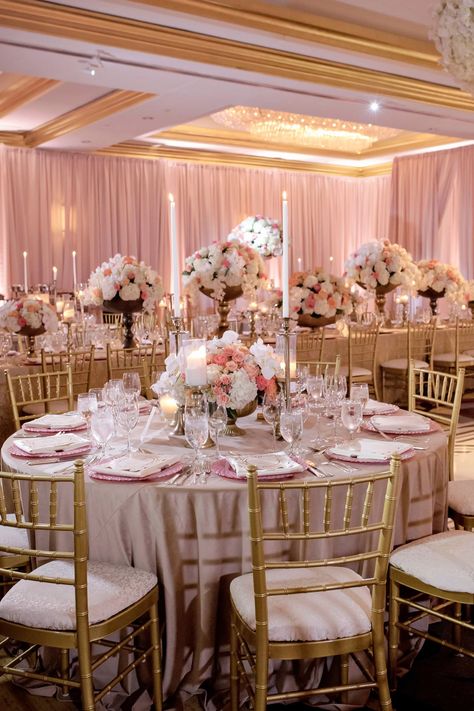 Pink Sweet 16 Decorations Backdrops, Quinceanera Pink Theme, Gold Quinceanera Theme, Pink Quince Theme, Quince Centerpieces, Rose Gold Quince, Gold Chairs, Rose Gold Quinceanera, Quince Decor