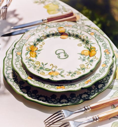 All products - Table Arrangements - Maison | DIOR US Hand Painted Glasses, White Dinner Plates, Glass Balls, Citrus Fruits, Box Packaging Design, Oranges And Lemons, Soup Plating, Decorative Glass, Embroidered Linen