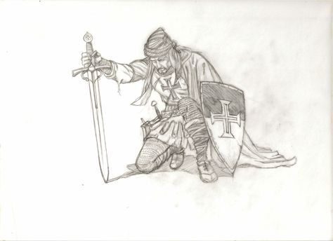 The Knights Templar Code Applied Today Kneeling Drawing, Warrior Kneeling, Templar Code, Kneeling Knight, Unique Small Tattoo, The Armor Of God, Armor Of God, Medieval Knight, Armor Concept