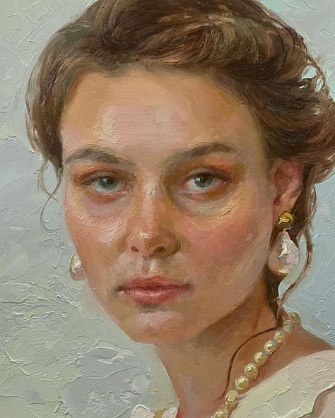 Regina Lyubovnaya on Instagram: ““Girl with Pearls”, yet another portrait, 8x6.” Must say, I enjoyed square format a bit more. The challenge of this portrait was the soft,…” Oil Painting Portrait Classic, Impressionist Portraits, Acrylic Portrait Painting, Master Art, Realistic Oil Painting, Oil Painting Inspiration, Oil Painting Tutorial, Pastel Portraits, Visual Board