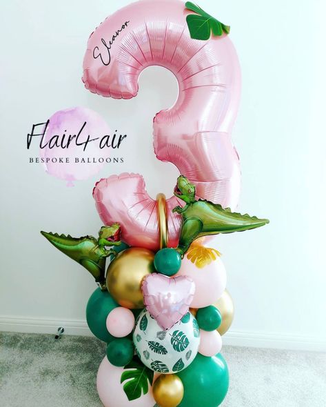 Dinosaur And Flower Party, Tropical Dinosaur Birthday Party, Girly Three Rex Party, Girl Dinasour Birthday Party Ideas, Land Before Time Birthday Party Girl, Dinosaur Tutu Birthday, Girl 3 Rex Birthday, 3 Rex Girl Party, Third Birthday Dinosaur Theme Girl