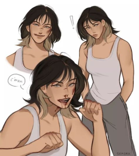 Female Oc Art Brown Hair, Masc Pose Reference Drawing, Beat Up Face Reference Drawing, Oc Face Claims Female, Post Reference Drawing, Pfp Character Art, Cool Oc Art, Beat Up Reference, Cute Female Oc Art