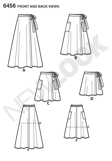 New Look 6456 Misses' Easy Wrap Skirts in Four Lengths Easy Sew Skirt, Womens Skirt Pattern, Wrap Skirt Sewing Pattern, Wrap Skirt Pattern, New Look Patterns, Easy Wrap, Knee Length Skirts, Wrap Skirts, Stylish Skirts