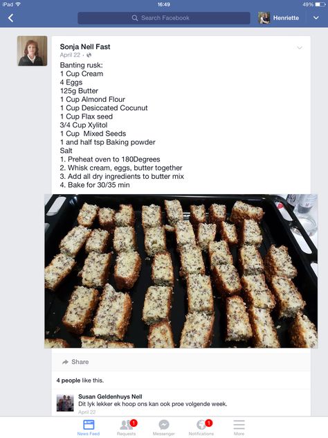 Banting Rusks Banting Desserts, Sugar Free Biscuits, Biscotti Recipes, Rusk Recipe, Creative Treats, Banting Diet, Buttermilk Pancake, Keto Cakes, Healthy Breakfast Snacks