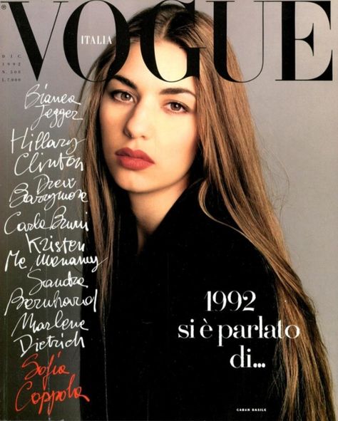 sofia coppola on the cover of vogue italia by steven meisel. december issue, 1992 Sofia Coppola Style, Sofia Coppola Movies, Kim Basinger, Vogue Archive, Diana Vreeland, Glamour Magazine, Steven Meisel, Priscilla Presley, Sofia Coppola