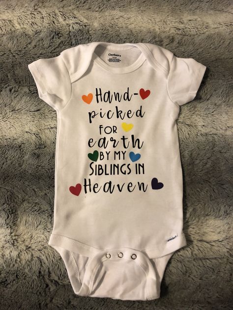 Hand- Picked for Earth by my Siblings in Heaven 🌈 Hand Picked By My Siblings In Heaven, Hand Picked For Earth By My Sibling, Vinyl Onesies, Pregnancy Announcement Sibling, Unique Pregnancy Announcement, Pregnancy Timeline, Rainbow Baby Announcement, Xmas 2022, Ivf Baby