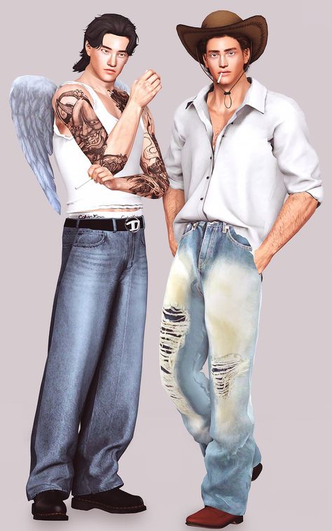 sims is one of my happy place : @Gorillax3-cc Oversized Jeans conversion Sims 4 Male Clothes, Sims 3 Cc Finds, Bianca Dress, Free Sims 4, Male Clothes, Oversized Jeans, Basic Hoodie, Sweat Set, Short Cardigan