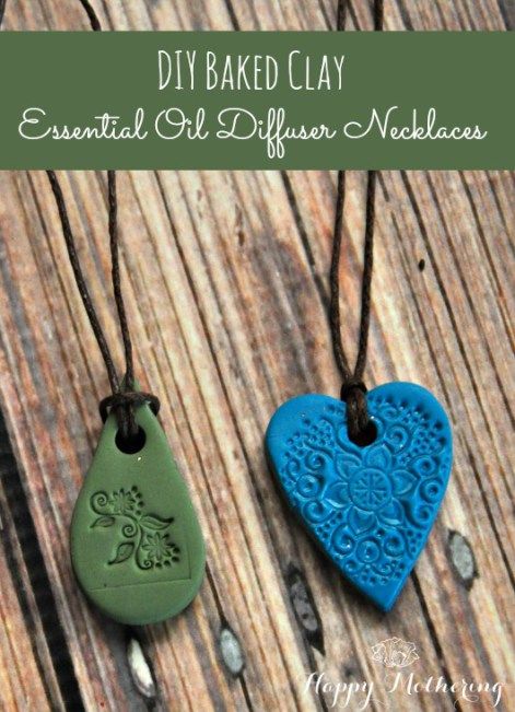 These DIY baked clay essential oil diffuser necklaces are so easy to make with a few simple supplies Clay Essential Oil Diffuser, Baked Clay, Essential Oil Necklaces, Clay Pendants, Essential Oil Jewelry, Diy Essentials, Oil Diffuser Necklace, Baking Clay, Essential Oil Necklace Diffuser