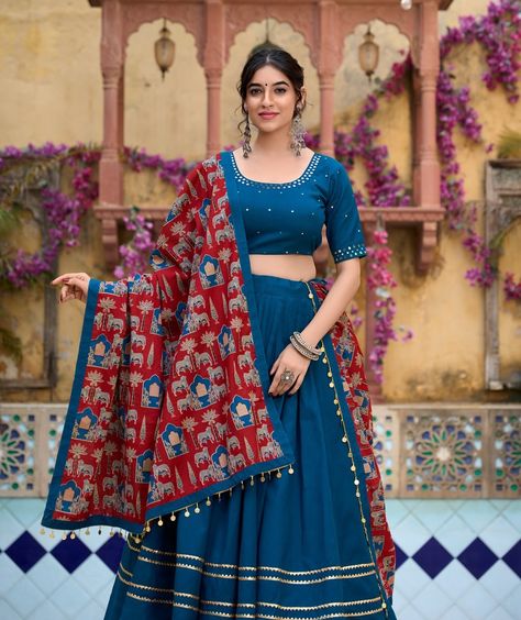 Peacock Blue color lehenga choli for navratri Lehenga Choli For Navratri, Mirror Work Lehenga Choli, Choli For Navratri, Choli Navratri, Garba Outfit, Navratri Collection, Mirror Work Lehenga, Navratri Chaniya Choli, Work Lehenga