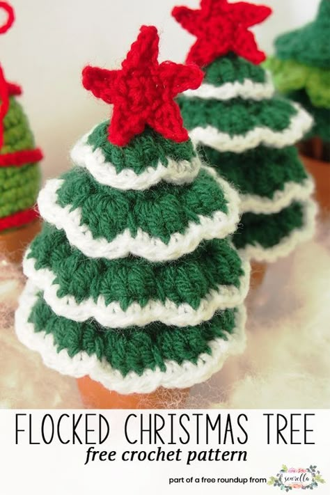 Crochet Christmas Trees Pattern, Crochet Christmas Ornaments Free, Crochet Ornament Patterns, Crocheted Christmas, Crochet Tree, Crochet Christmas Stocking, Flocked Christmas Trees Decorated, Crochet Xmas, Easy Crochet Patterns Free