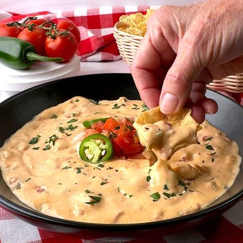 Cottage Cheese Queso - Viral TikTok Inspired Cottage Cheese Queso Dip, Sausage Queso Dip, Cheese Queso Dip, Cottage Cheese Queso, Boat Dip, Sausage Queso, Healthy Party Appetizers, Cottage Cheese Recipes Healthy, Cheese Queso