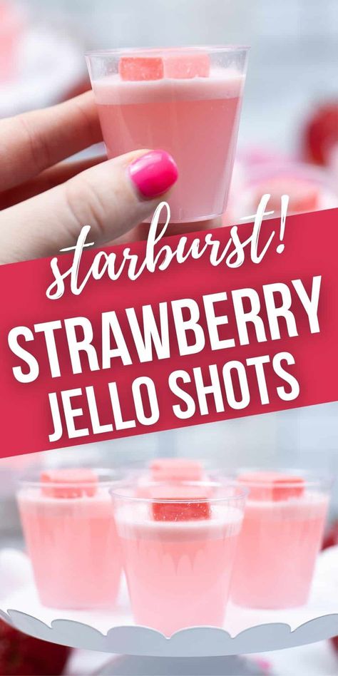 Jello Shooters Recipe, Cherry Jello Shots, Strawberry Jello Shots, Strawberry Starburst, Strawberry Shots, Dairy Free Whipped Topping, Jello Shooters, Jello Shots Vodka, Alcoholic Desserts