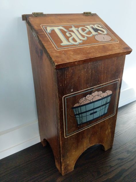 Excited to share the latest addition to my #etsy shop: Vintage Taters #Wood Box, #Rustic Potatoe Storage, #FarmhouseTater Bin decor, #Country #Cottage Living Style, Large Storage Container for Kitchen #storage #vintage #taters #box http://etsy.me/2Cjp798 Vintage Potato Bin, Potato Box Storage, Potato Box, Potato Bin, Elephant Painting Canvas, Country Cottage Living, Onion Storage, Potato Storage, Large Storage Containers