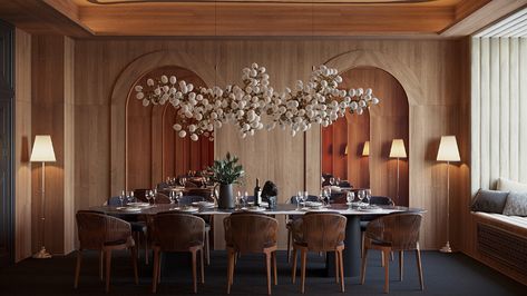 Private area in the restaurant on Behance Private Dining Room Restaurant, Modern Chinese Restaurant, Luxury Restaurant Interior, Dining Interior, Vip Room, Gathering Room, Modern Restaurant, Private Dining Room, French Restaurants