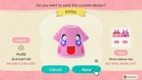 Audz (@acnh_audz) posted on Instagram: “Kirby is sooooo cute!!” • Apr 8, 2022 at 9:42pm UTC Kirby Design, Animal Crossing Custom Designs, Turtle Sweaters, Acnh Clothes, Acnh Design, Acnh Codes, Pocket Camp, Magic Eyes, Clothing Designs