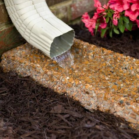 Exposed River Gravel Splash Block in the Splash Blocks department at Lowes.com Downspout Landscaping, Downspout Ideas, Rain Splash, Downspout Drainage, Drainage Ideas, Splash Blocks, Backyard Drainage, Diy Bird Bath, Drainage Pipe